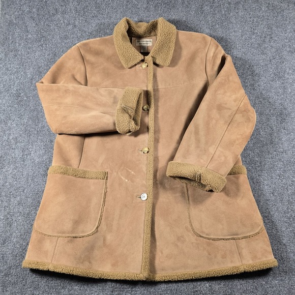 Mulberry Street Jackets & Blazers - Mulberry Street Womens XL Faux Suede Sherpa Coat Tan Button Front Jacket